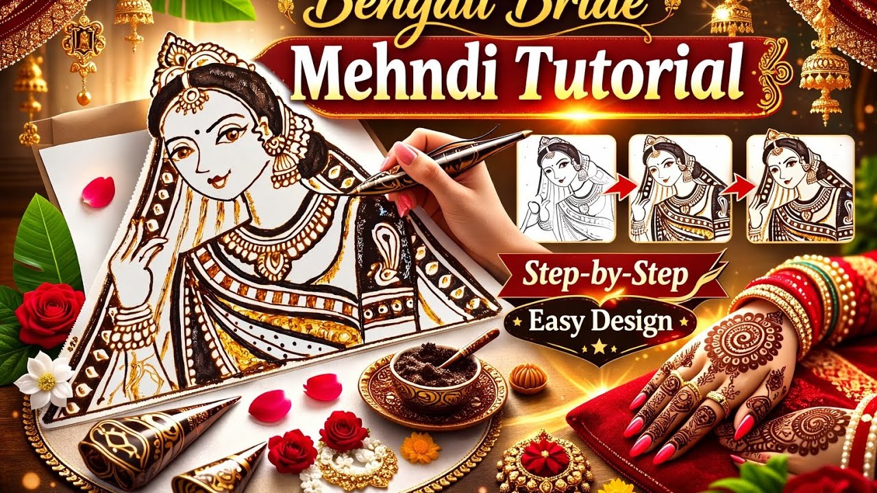 Royal Bengali Bride Mehndi Figure Design 👑 | Bridal Mehndi Tutorial | Learn Mehndi Step by Step