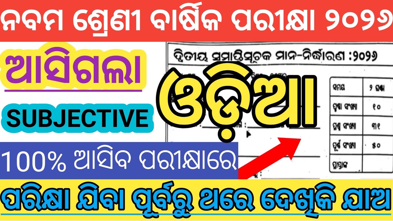ଆସିଗଲା ଓଡିଆ ପ୍ରଶ୍ନ || Class 9 Annual Exam 2026 || ଦେଖିନିଅ ଜଲଦି || Subjective Odia Q ||