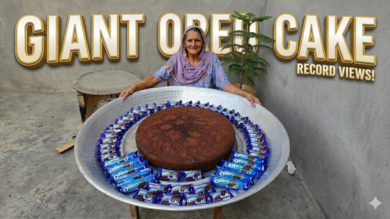 GIANT OREO CAKE RECIPE Prepared By My GRANNY | Oreo Biscuit cake | asmr video | veg village food