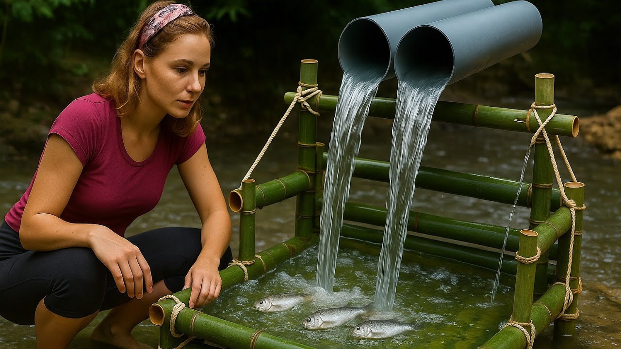 Making a fishing trap in the wild should catch some big fish | Alone a girl wild fishing