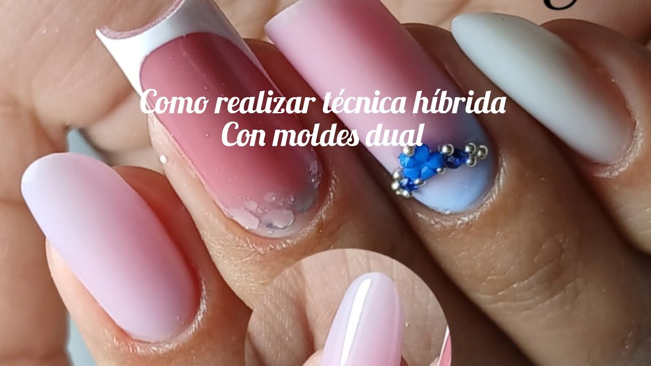 Técnica híbrida con moldes dual usando polygel y rubber base #MaxyiNails #poligel