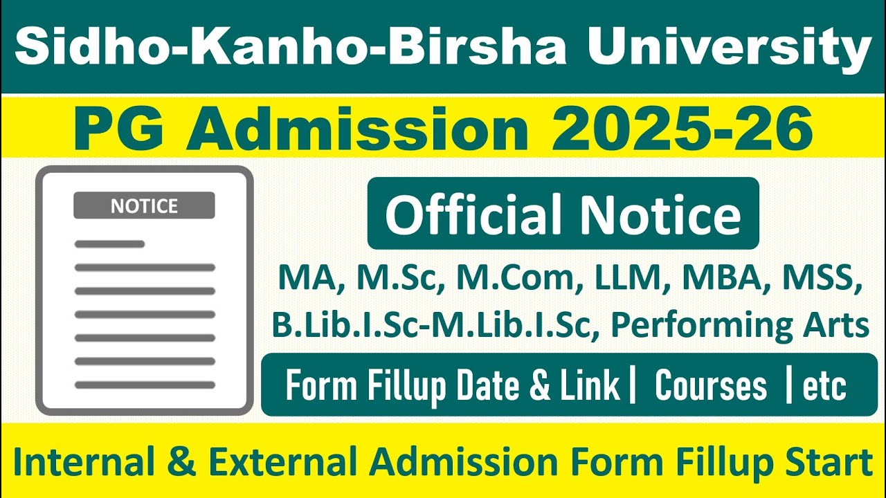 Sidho-Kanho-Birsha University PG Admission 2025-26: Official Notice | MA/M.Sc/M.Com/BLISc-MLISc/etc