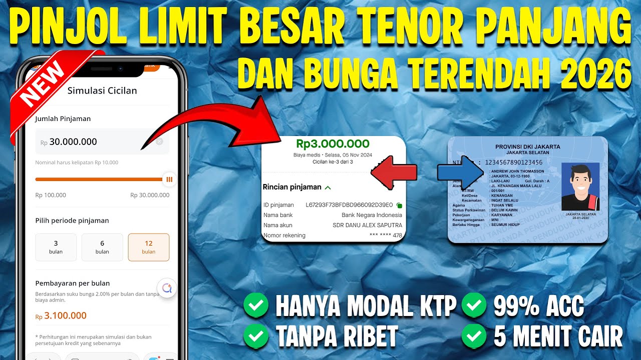 PINJOL LIMIT BESAR TENOR PANJANG 2026 🔥 PINJOL CEPAT CAIR KE DANA 2026 TENOR 12 BULAN | LEGAL & AMAN