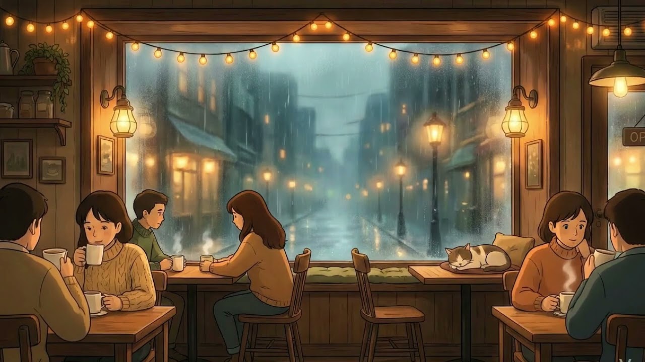 Ghibli Rain Cafe ☕ Music to Relax Your Mind 🌧️ lofi hip hop - lofi songs | study / relax
