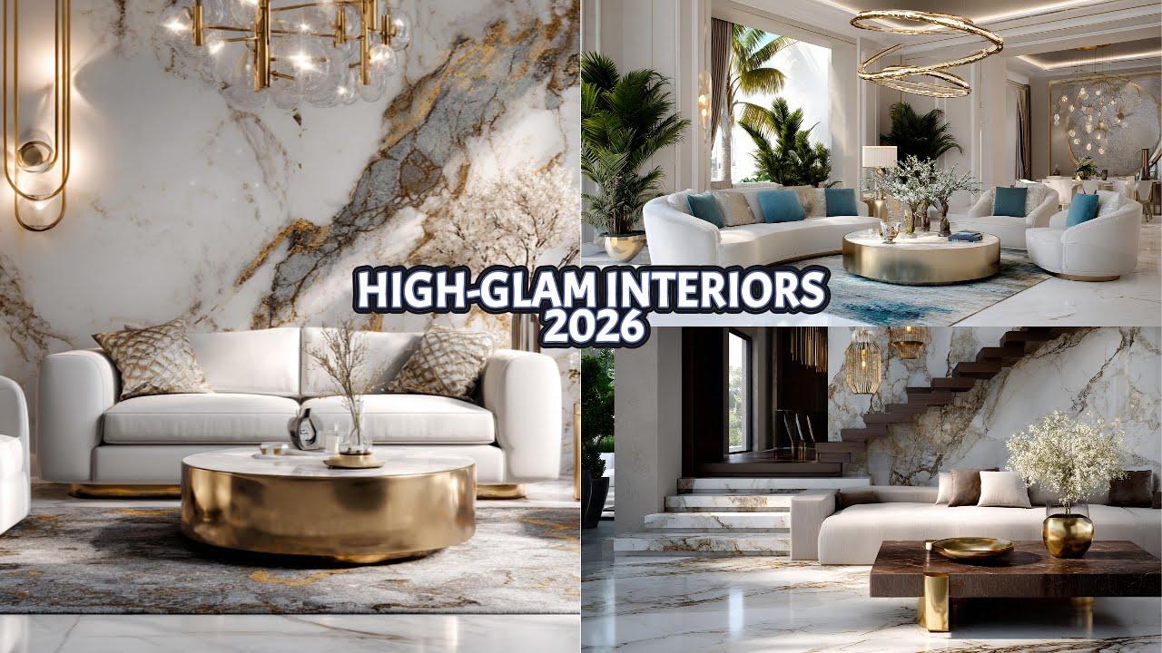 High-Glam Interior Design 2026 Featuring Gold Accents, Marble Finishes, and Timeless Luxury Elegance