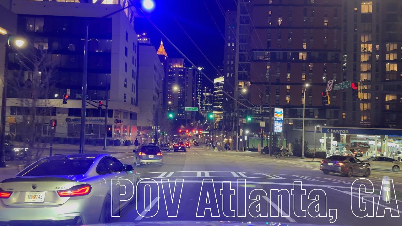 4K 60FPS Freezing Thursday Evening POV Drive ❄️ Midtown Atlanta City Lights