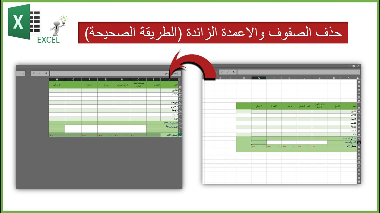 حذف الصفوف والاعمدة الزيادة عن حاجة العمل فى الاكسل