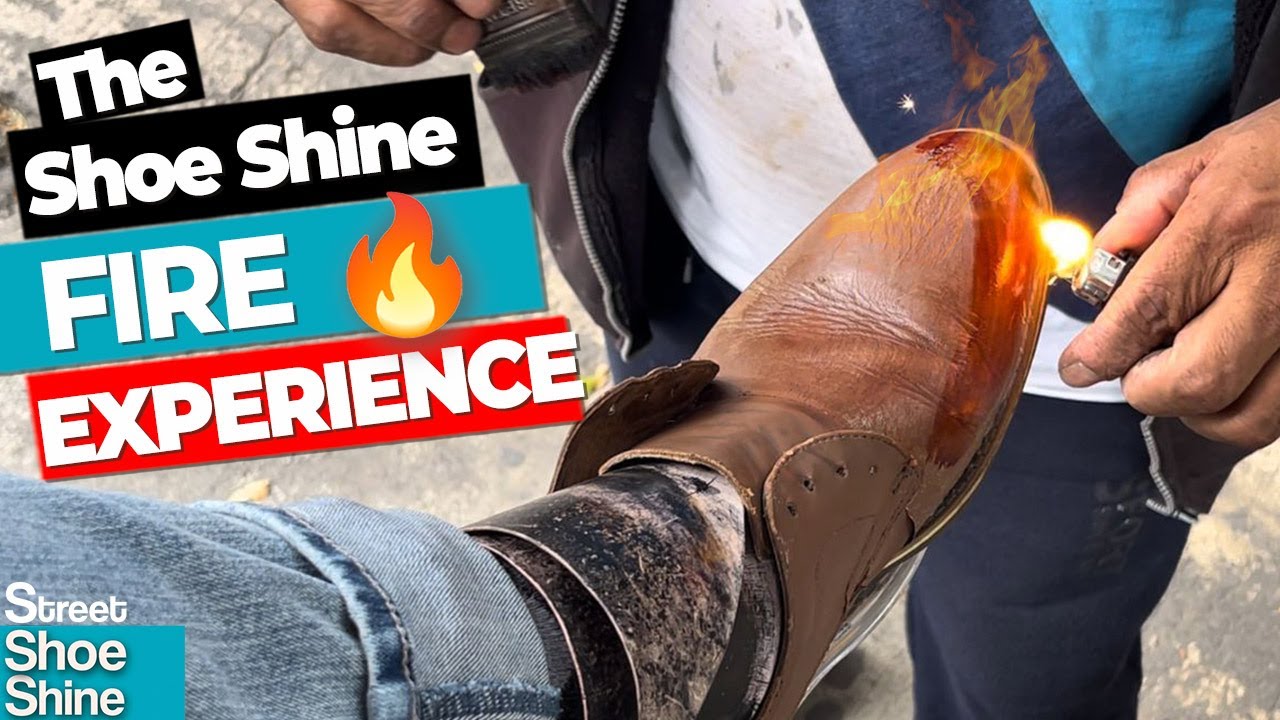 ПОЛЬСКИЕ коричневые туфли с ОГОНЕМ 👞 АСМР Чистка обуви ТЕХНИКА ОГНЯ #asmr #shoeshine