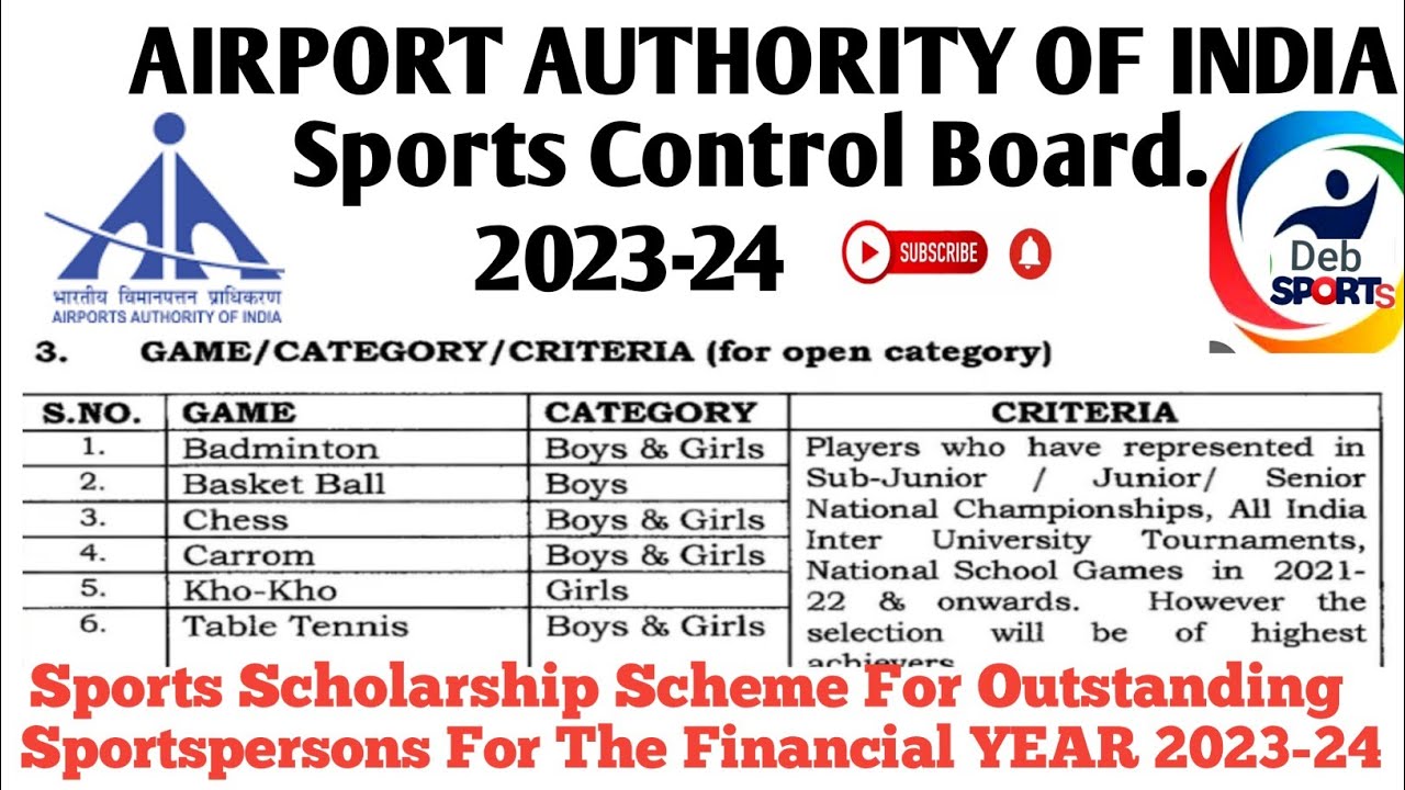 AAI Sports scholarship Scheme 2023-24. Sports Control Board. Airport Authority of India.Scholarship