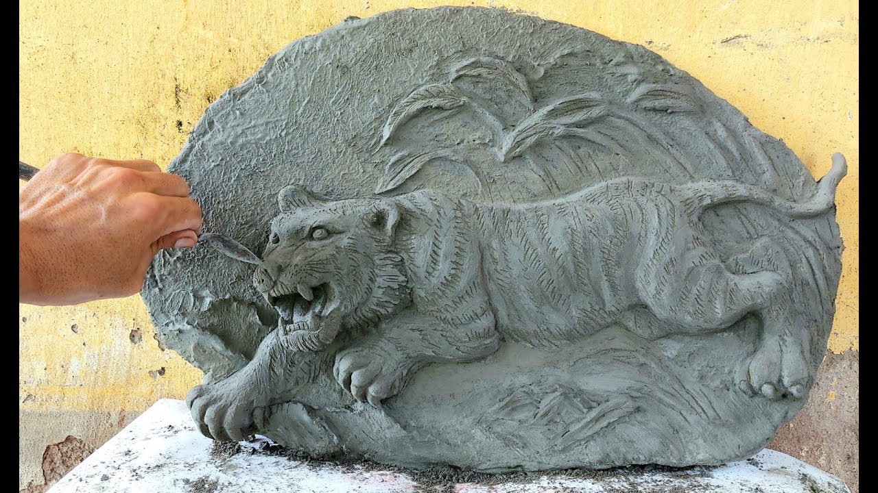 Amazingly make a realistic cement tiger relief