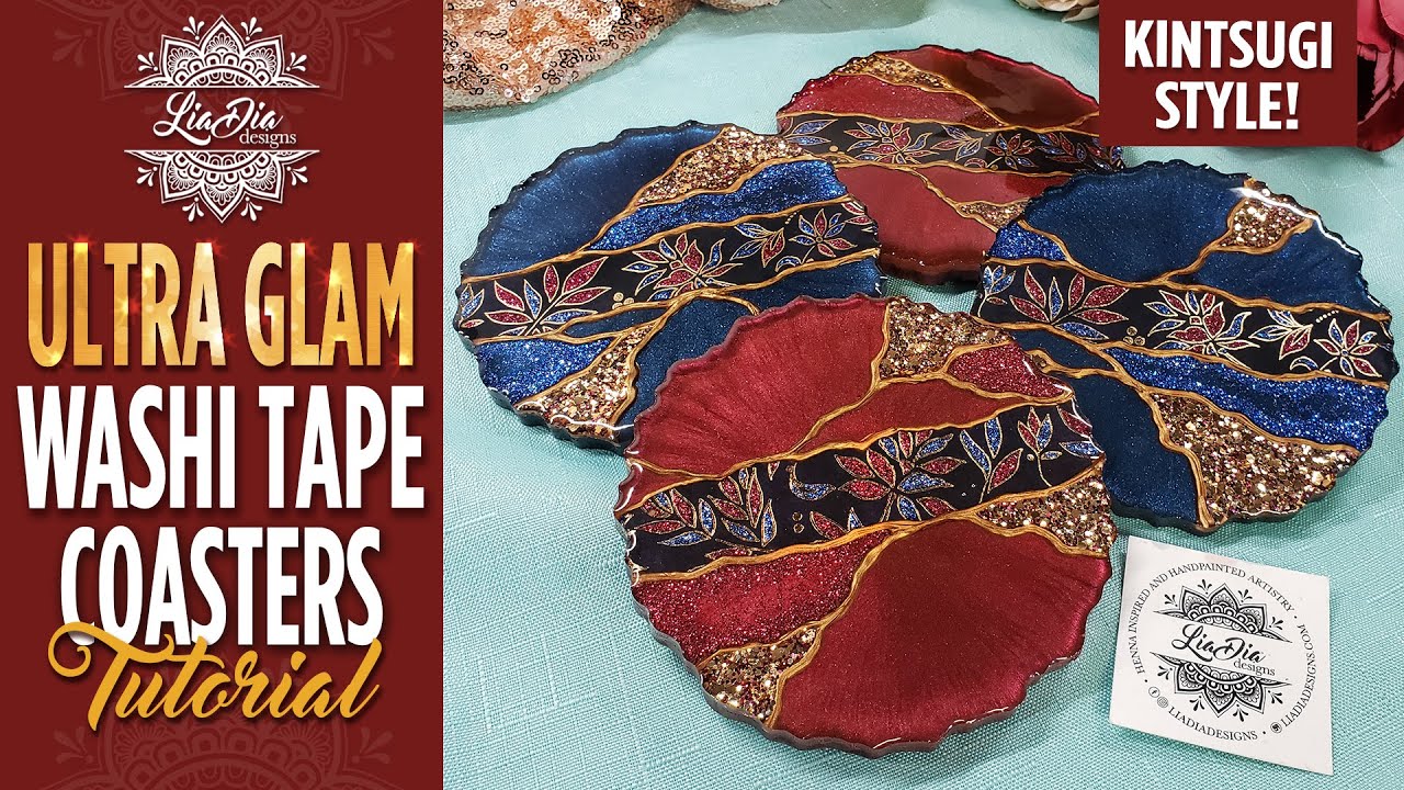 How to Make STUNNING Washi Tape Kintsugi Resin Coasters! EASY Beginner Tutorial by LiaDia Designs