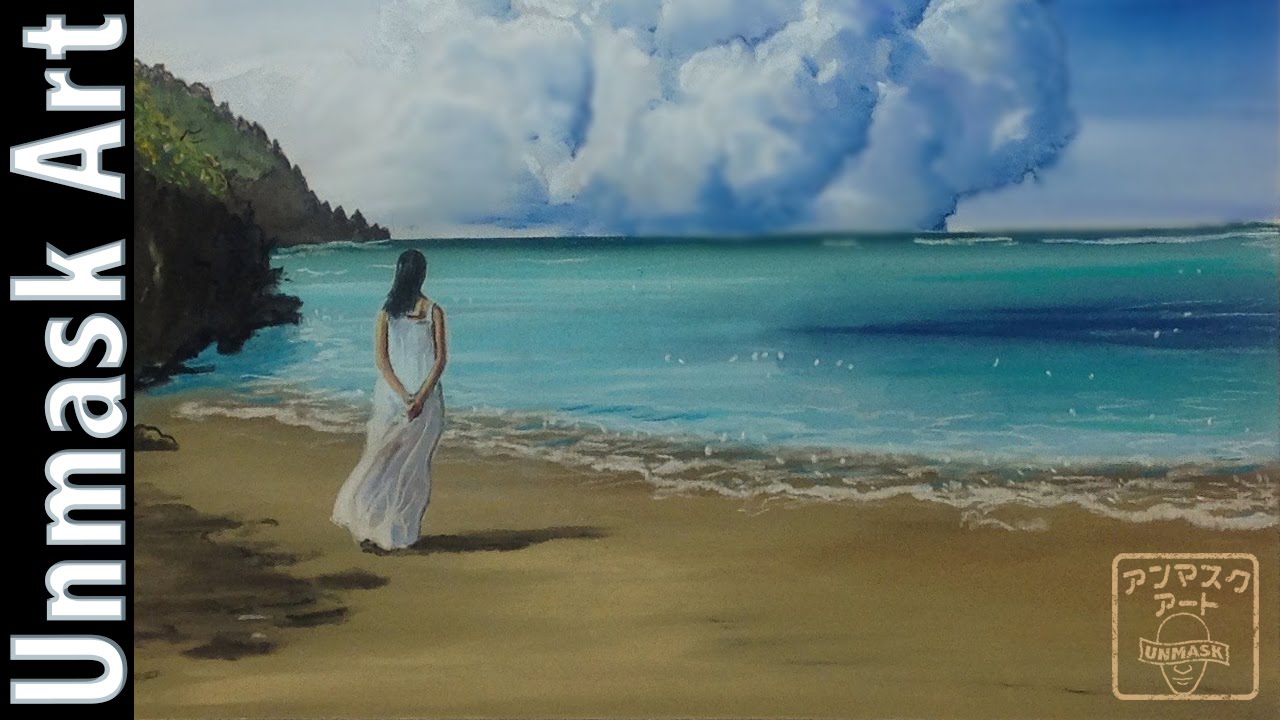 Coloring a Tropical Beach Scene  | Soft Pastel Drawing Time Lapse
