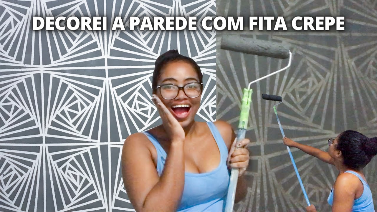 FIZ EFEITO PAPEL DE PAREDE USANDO FITA CREPE | PAREDE GEOMÉTRICA FÁCIL DE FAZER