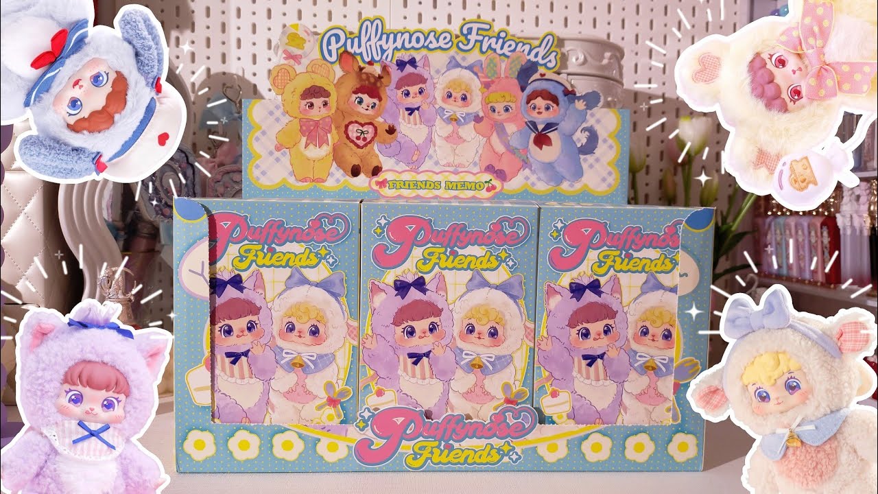 [ASMR] SimonToys Puffynose Friends Memo Blind Box Full Set Unboxing | Vinyl Face Plush Pendant [4K]