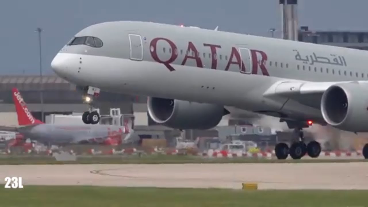Super Takeoff Qatar Airways A7-AMJ Airbus A350-941 QR28 Manchester MAN To Doha DOH Qatar 18/5/2020