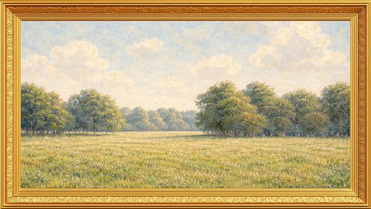 Sunny Meadow Landscape | Vintage Gold Frame | 4K TV Art Screensaver