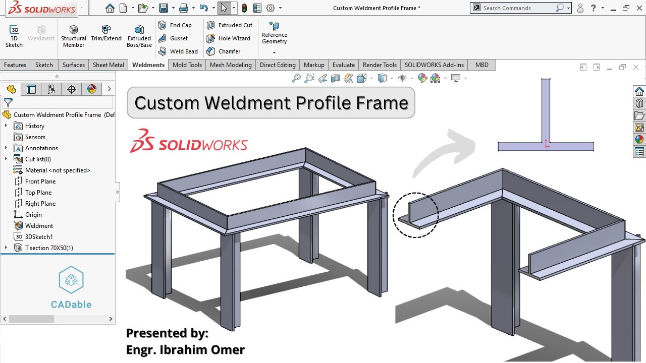 Custom Weldment Profile Frame | Create Custom Weldment Profile | Solidworks Weldment Frame | CADable