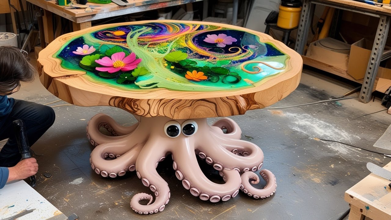 Create a Unique Table: Combine Wood, Epoxy Resin and Octopus-Shaped Table Legs