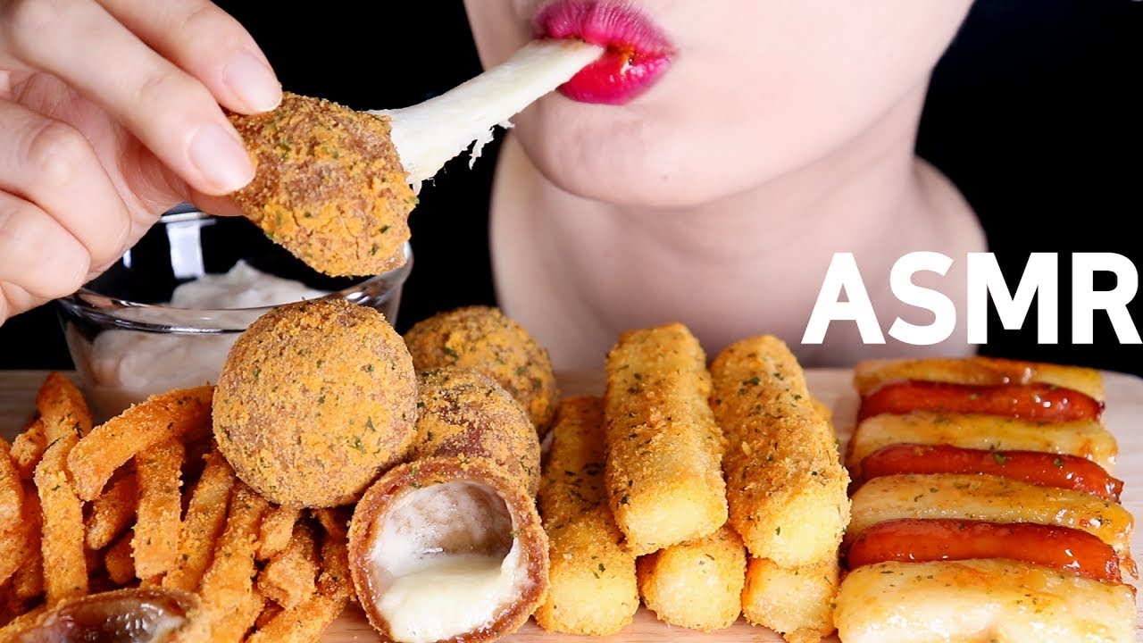 ASMR Cheese ball+Cheese stick+French fries etc.eating sounds MUKBANG뿌링사이드메뉴 먹방咀嚼音チーズボールとチーズスティックetc.