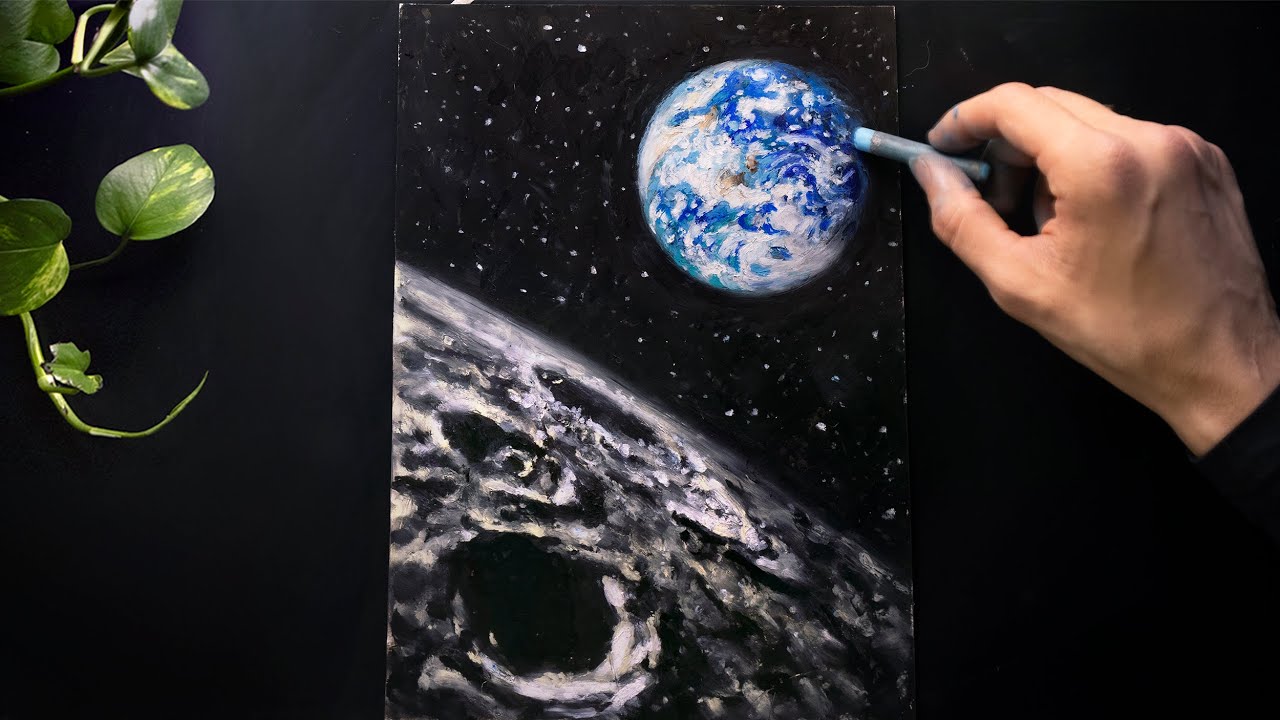 ASMR Drawing Planet Earth with Pastels, Very Soothing (No Talking)