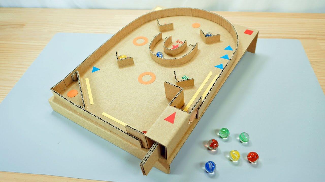 【ダンボール工作】ビー玉を上手に発射しよう‼コリントゲームの作り方　How to make a pinball machine