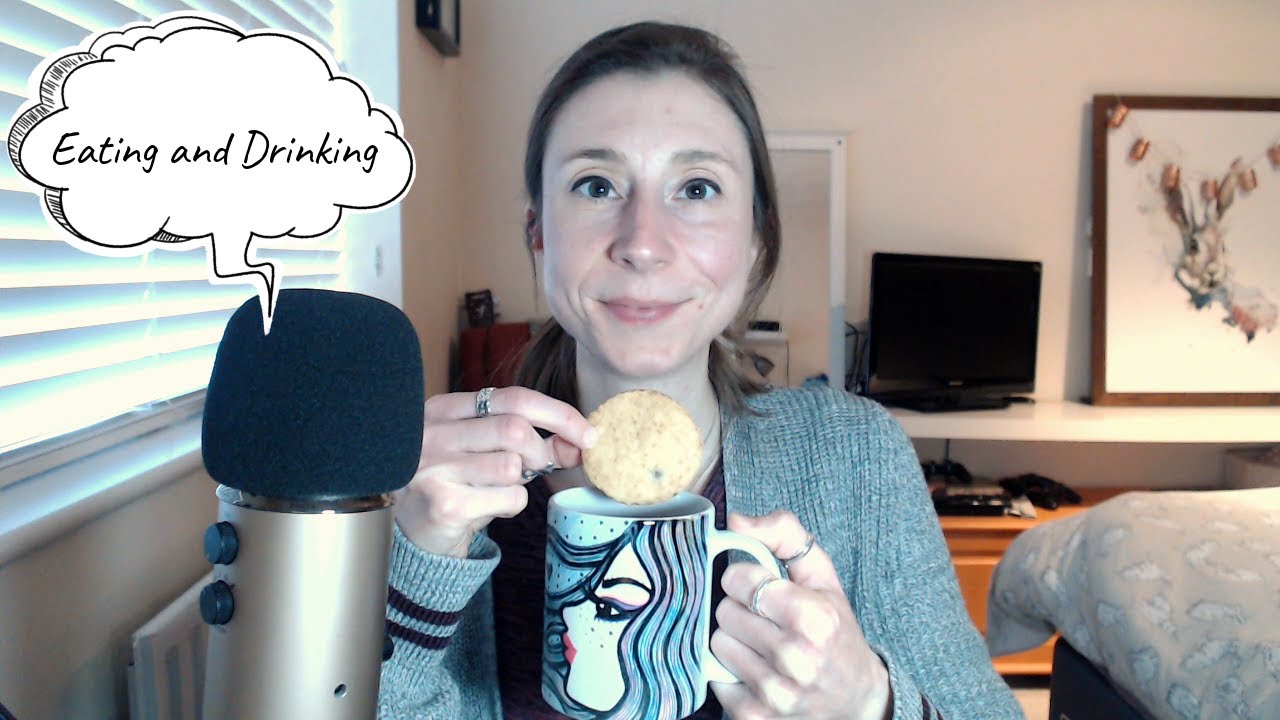 ASMR Drinking a Cup of Tea and Eating Chocolate Chip Biscuits / Cookies + Whispered Ramble
