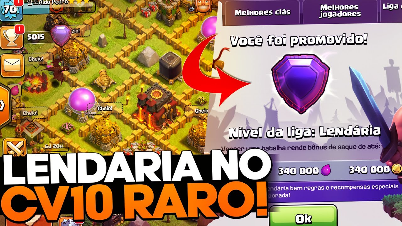 CHEGUEI na LIGA LENDÁRIA AO VIVO no CV10 RARO!! ÚNICO no MUNDO! Clash Of Clans