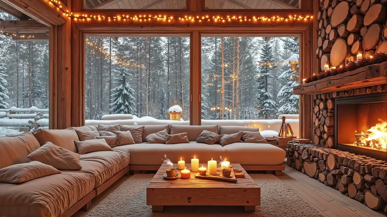 Cozy Winter Morning Cabin Jazz ❄️ Soft Fireplace Ambience & Smooth Jazz for Coffee Time