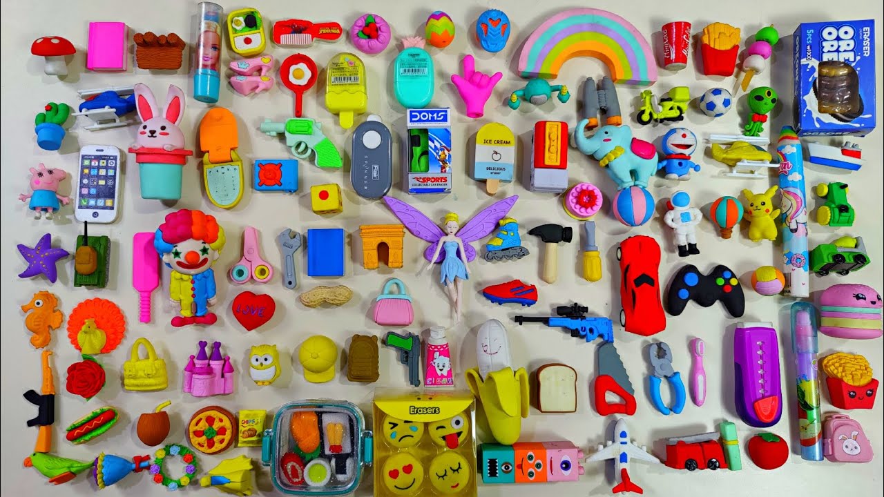 unique collection of erasers, electric eraser, iPhone eraser, makeup eraser, doms eraser, DIY eraser