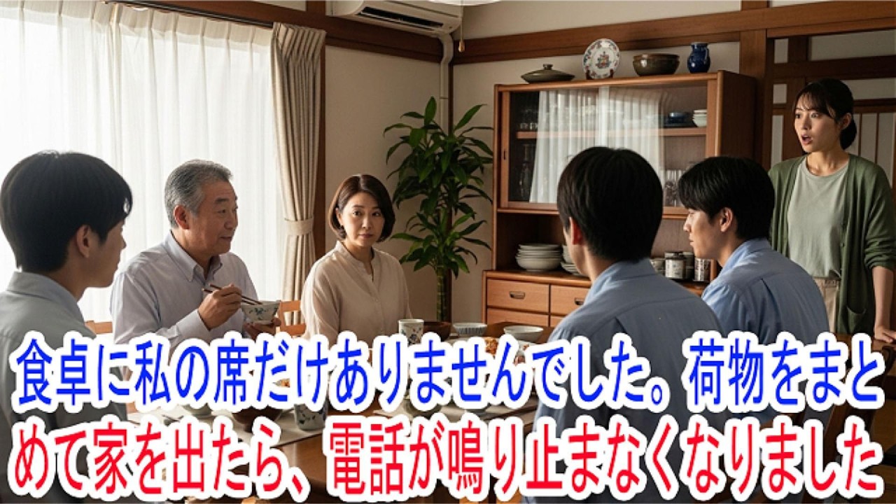 家族全員が集まった食卓で、私の席だけ片付けてしまった姑…何も言わず荷物をまとめて家を出たら、翌日義実家から電話が何百件もかかってきた。