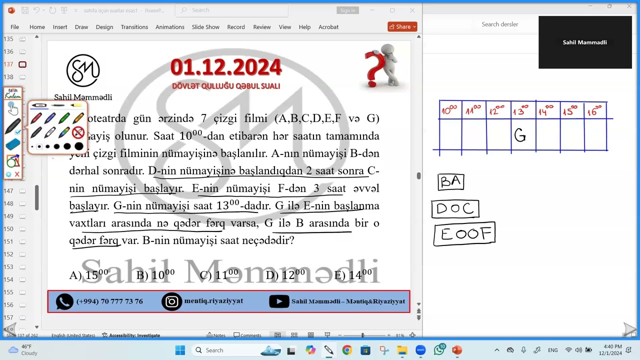 01.12.2024 Dövlət qulluğu qəbul sualı