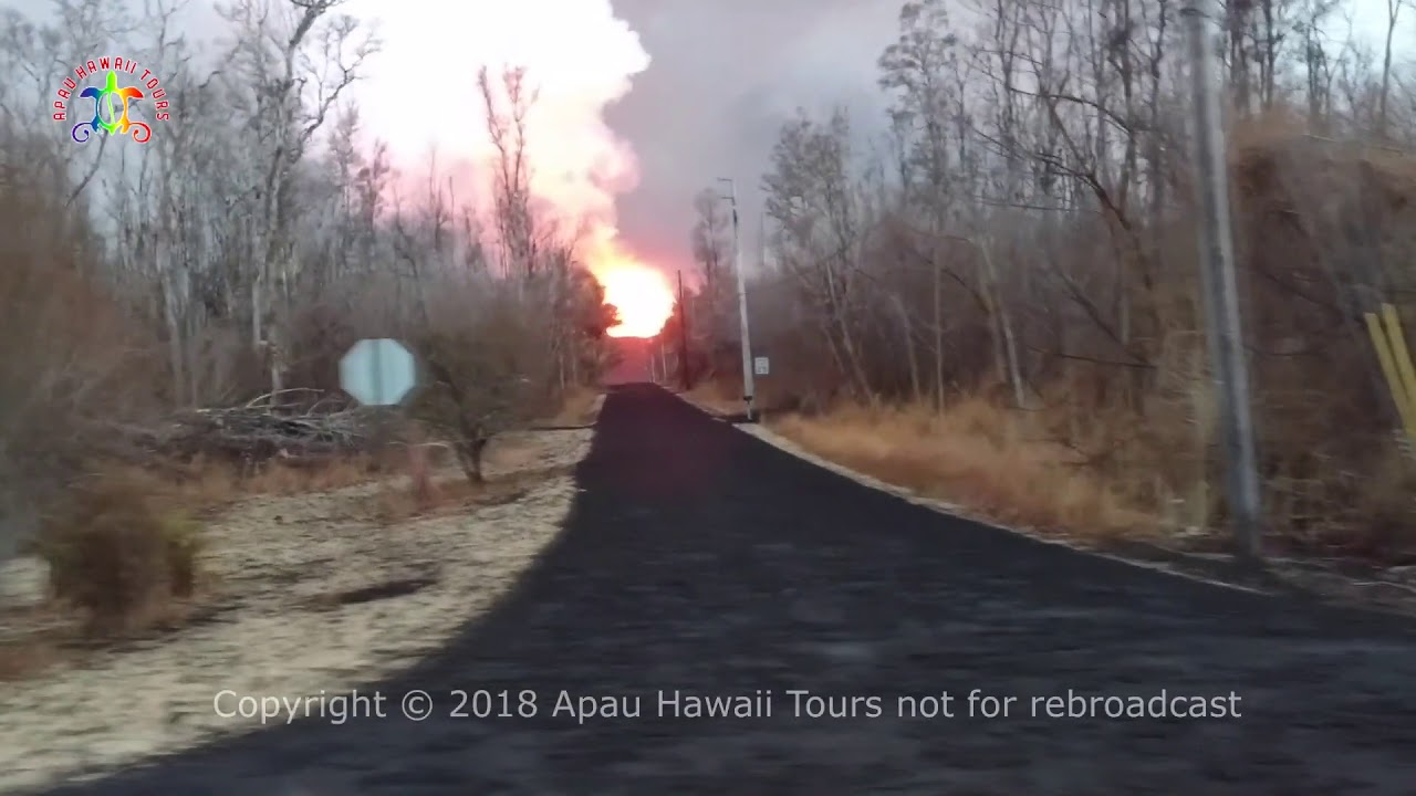 Kilauea eruption in Leilani Estates. Ride down Malama 5:30 AM June 8, 2018