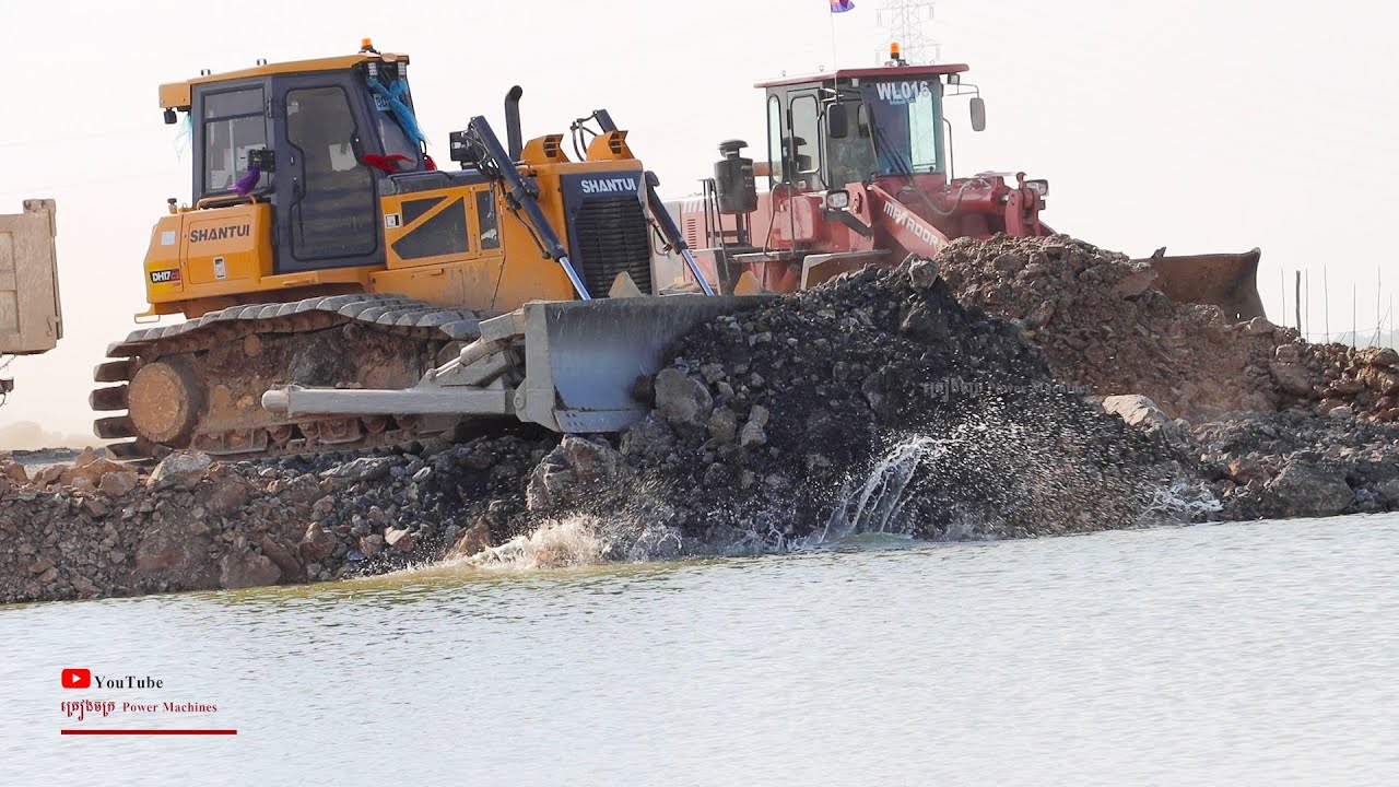 Great Power Dozer Loader Making Logging Road Construction Hard Activities Machines Pushing Gravel