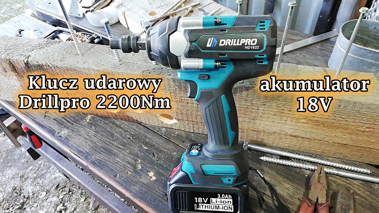 Mocny klucz udarowy do ciężkiej pracy Drillpro 2200 Nm na akumulator 18V
