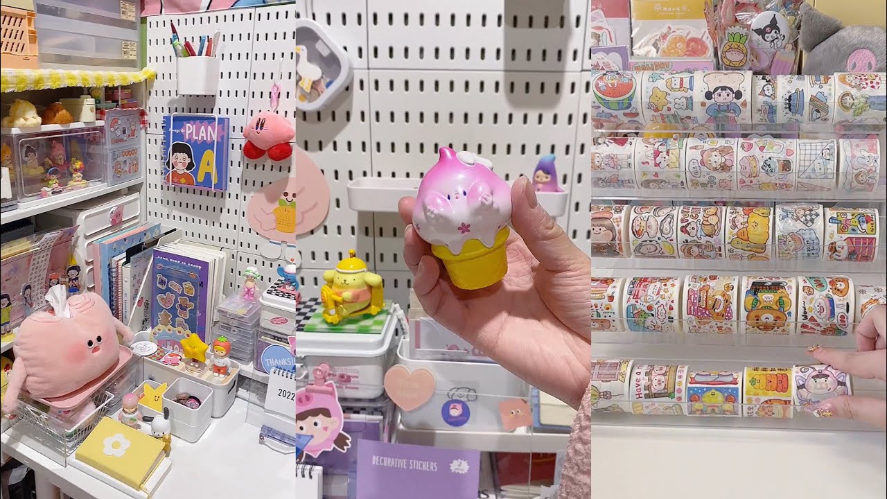 [ASMR no music] Sắp xếp bàn học, gói hàng sticker, đồ chơi cute 🥰🍑🍀🌸