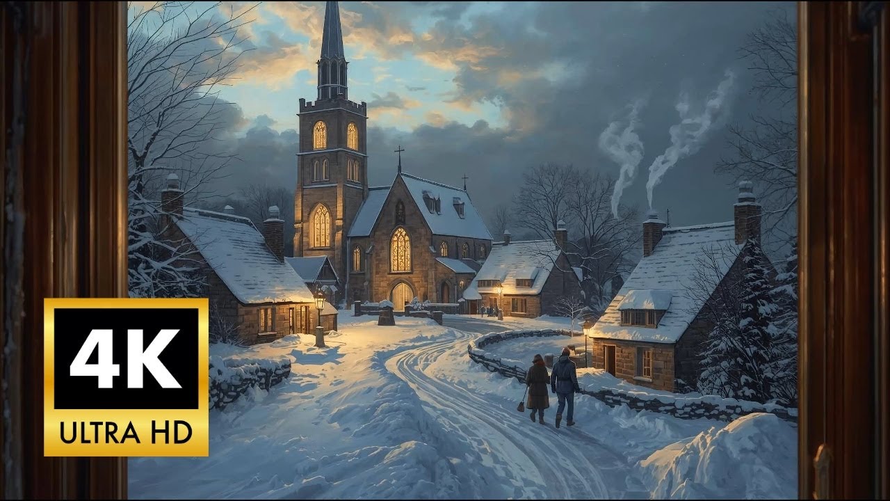 Winter's Gentle Charm | Victorian Church & Cozy Village 4K Screensaver 2HR