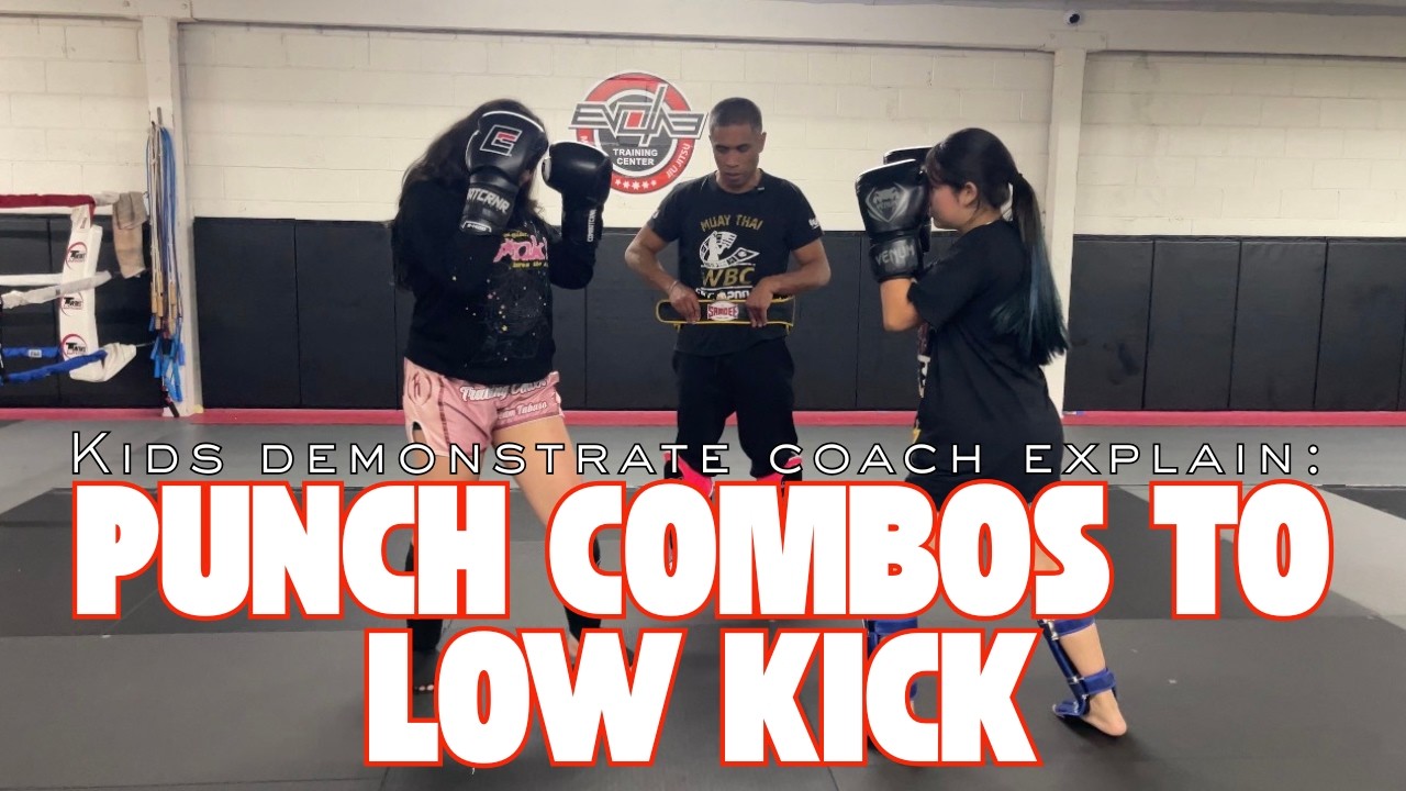 Dat Evolve Life: Kids Demonstrate while Coach Explains - Punch Combos to Low Kick