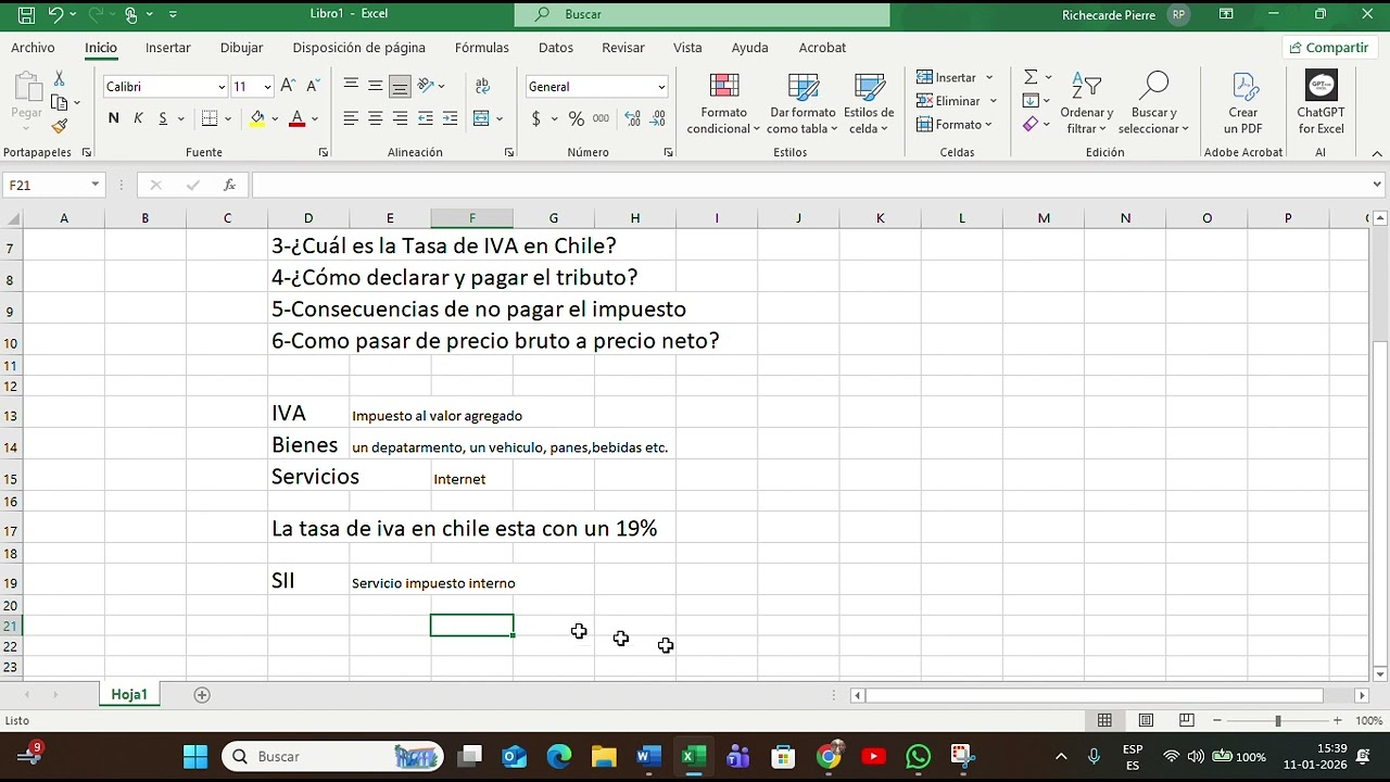 Iva en Chile: Conceptos claves, neto ,bruto,iva debito y credito (ejemplo Practico).