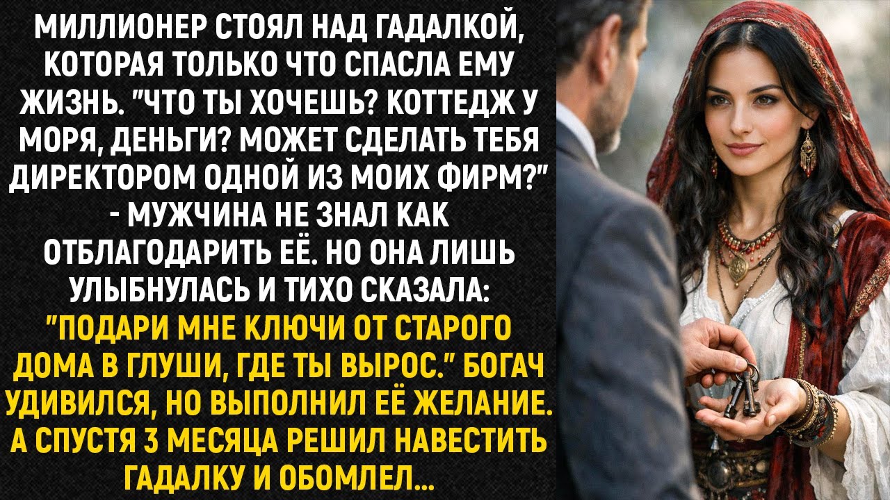 Миллионер стоял над гадалкой, которая только что спасла ему жизнь. 