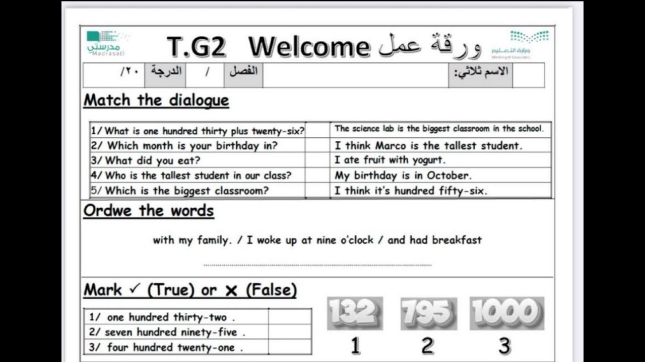 حل أوراق عمل الوحدة الأولى (welcome)
