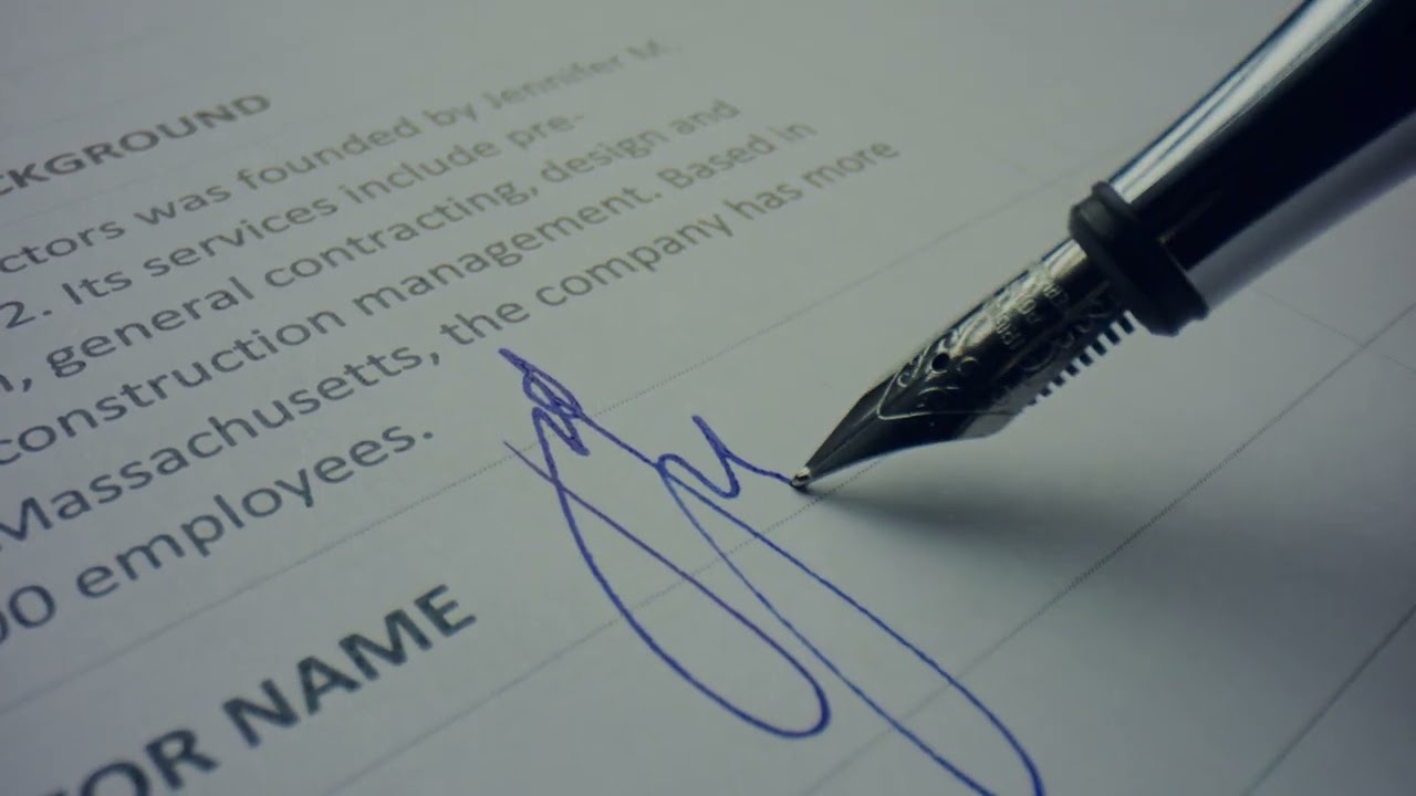 Document Contract Fountain Pen Signature   Stock Video Footage