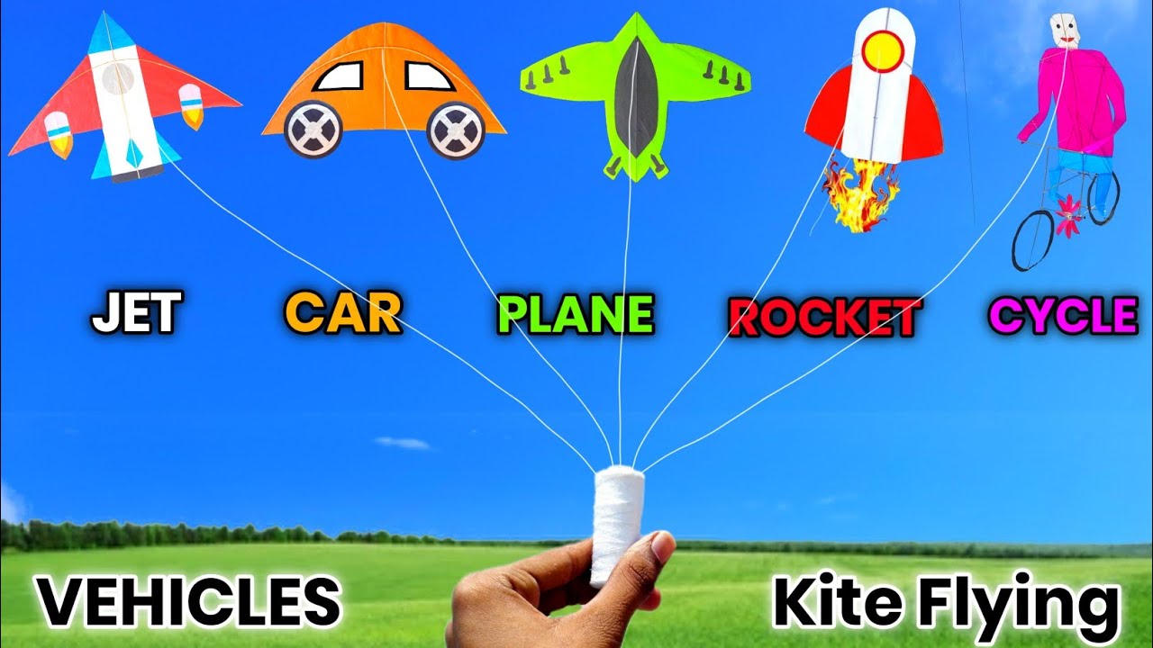 5 Amazing vehicle kites , how to make kite , Jet 🚗Car ✈Plane 🚀Rocket  🚲Cycle kite , patang Bazi