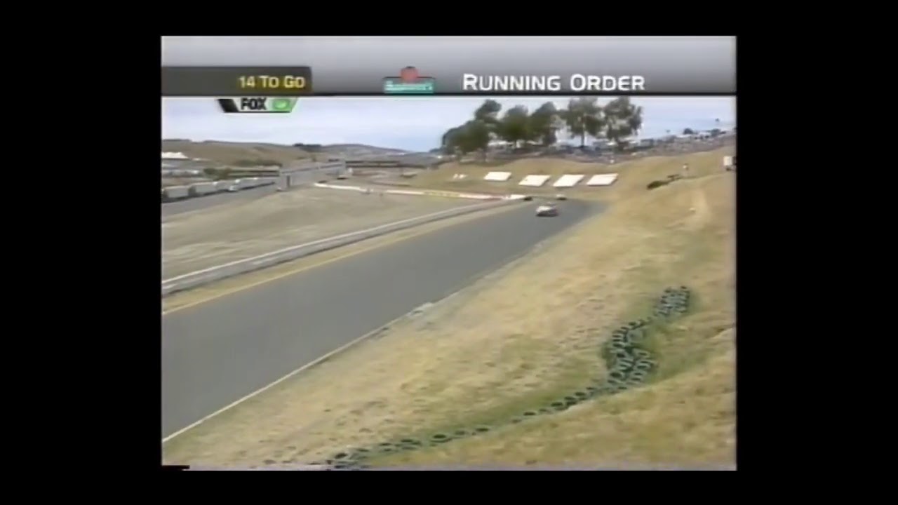 Robby Gordon gets worried about a lapped car and let's Tony Stewart take the lead