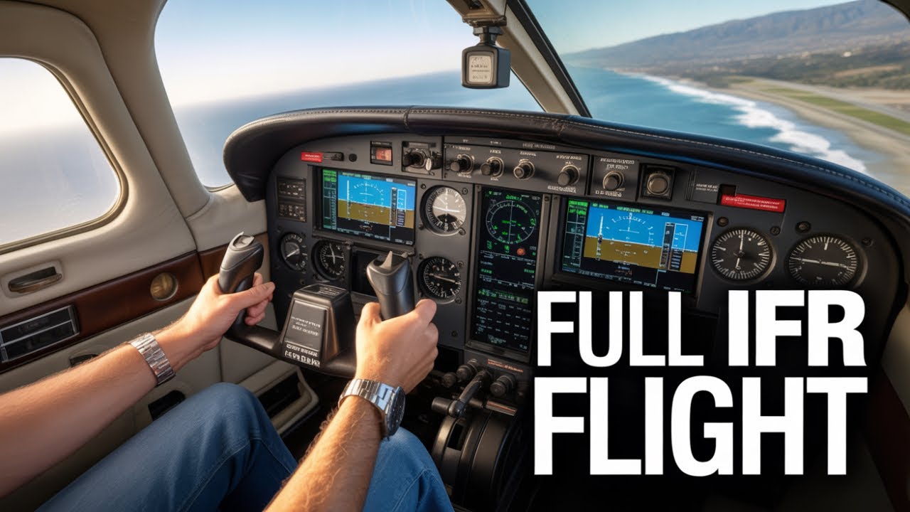 FULL IFR FLIGHT BARON G58 SANTA MONICA SANTA BARBARA COCKPIT