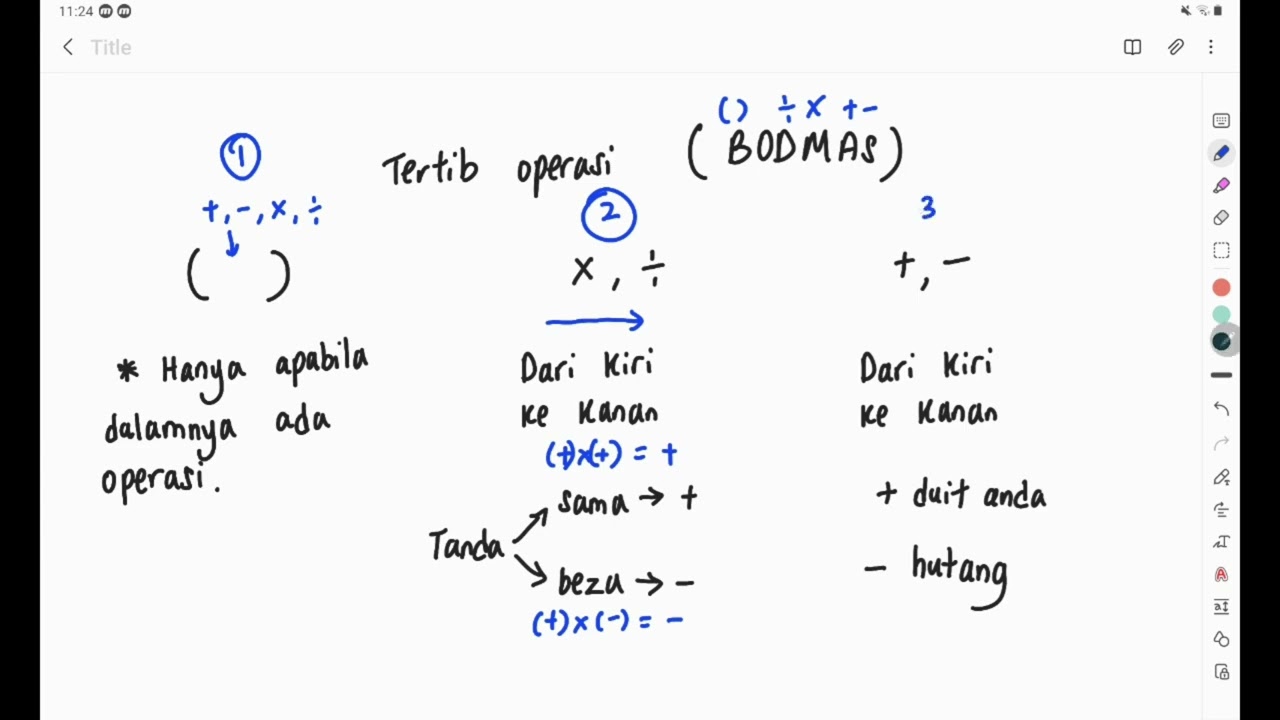 Bab 1 Matematik Tingkatan 1: Pengiraan gabungan operasi melibatkan nombor integer