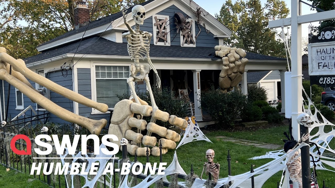 Spooky house decorated with 30-foot-tall SKELETON | SWNS