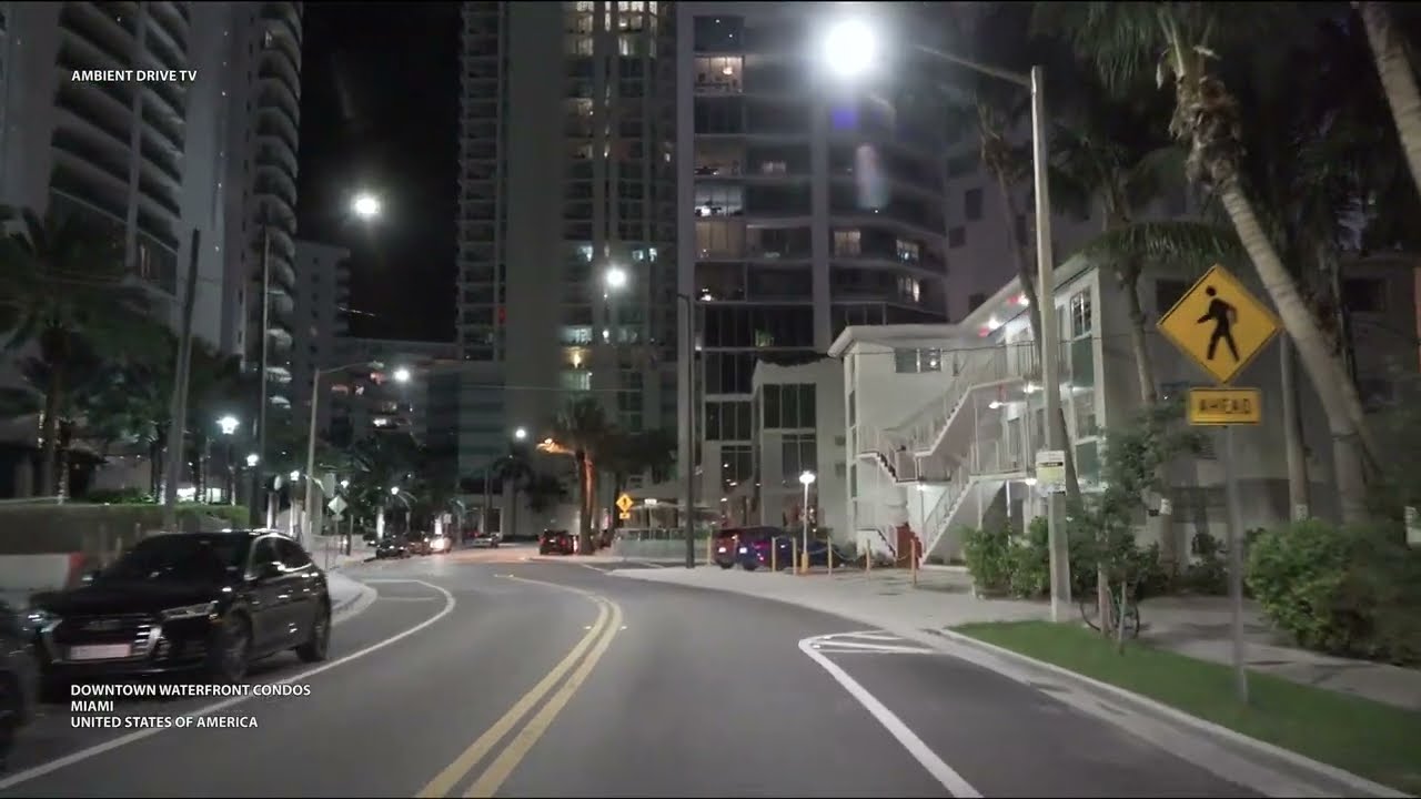DRIVING MIAMI USA 4K - DOWNTOWN WATERFRONT CONDOS - AMBIENT DRIVE TV