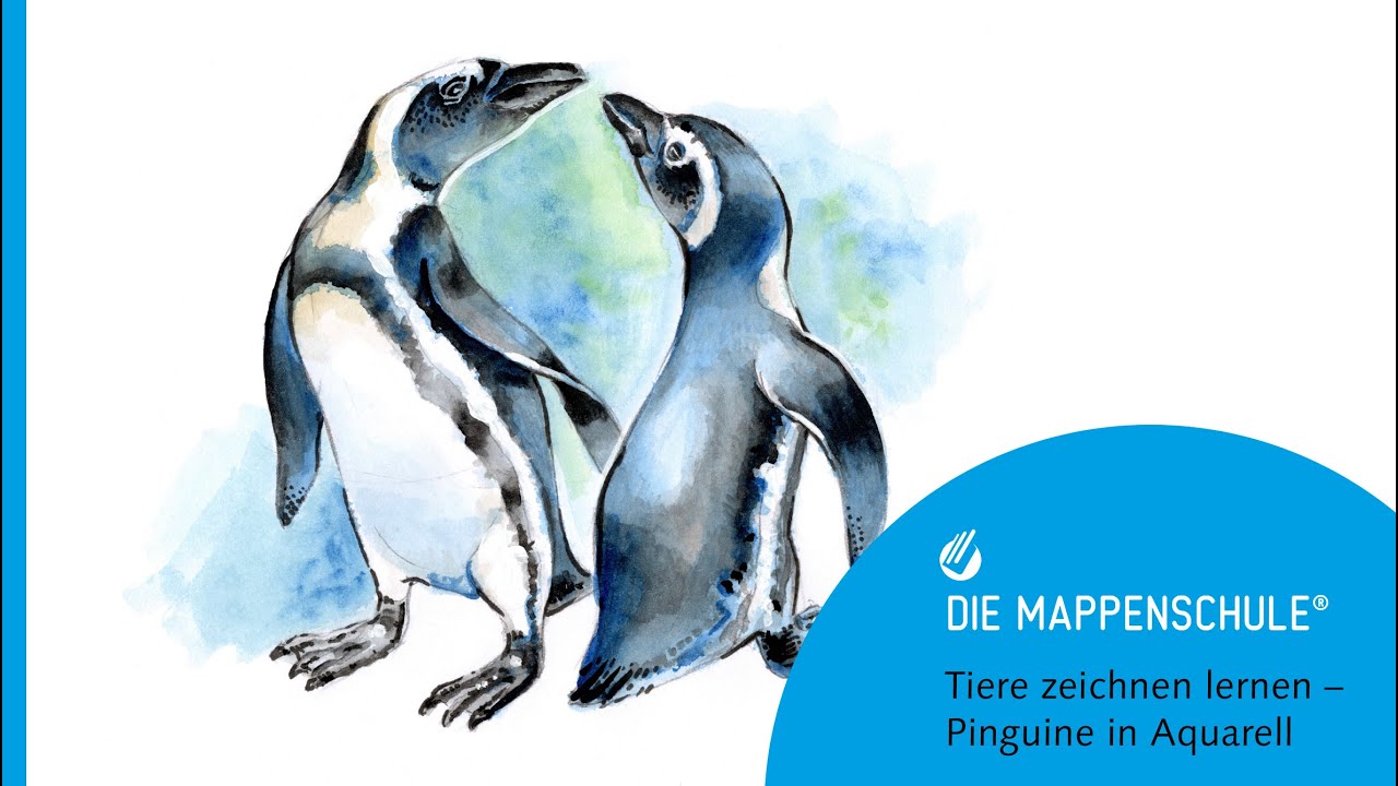 Mappenkurs – Tiere zeichnen lernen – Pinguine in Aquarell malen