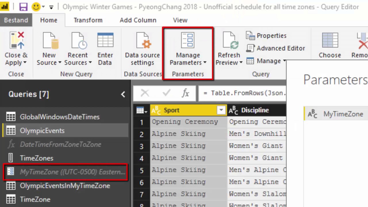Power Query and global datetimes - Olympic Winter Games 2018 in PyeongChang