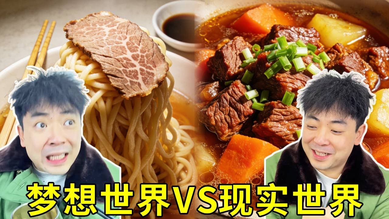 夢想世界VS現實世界！夢想中吃牛肉麵滿滿一大碗肉，肉裡找麵吃，現實中滿滿一大碗麵，只有零星一片肉，差別怎麼這麼大！ #搞笑 #美食 #日常 #food #funny #短劇